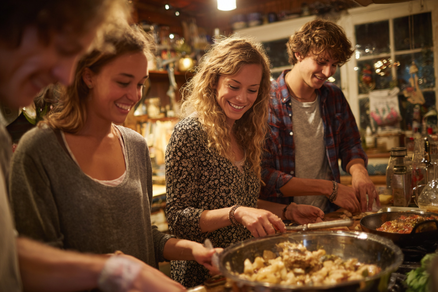 Freunde kochen miteinander