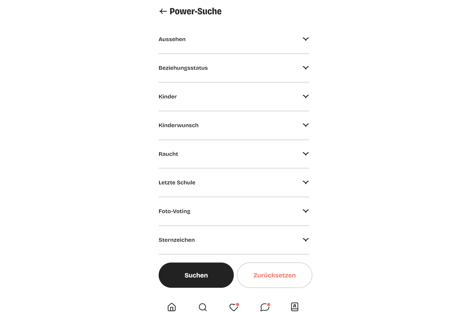 Screenshot von der Powersuche in der Finya App