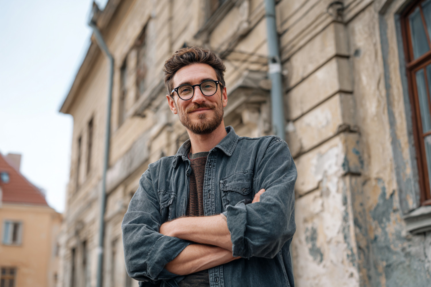 Ein Mann schaut mit verschränkten Armen lächelnd in die Kamera